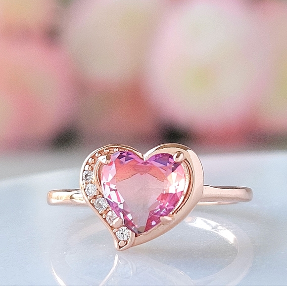 Heart pink and purple gemstone ring, 925 Sterling Silver, 18k Rose Gold - Picture 2 of 2